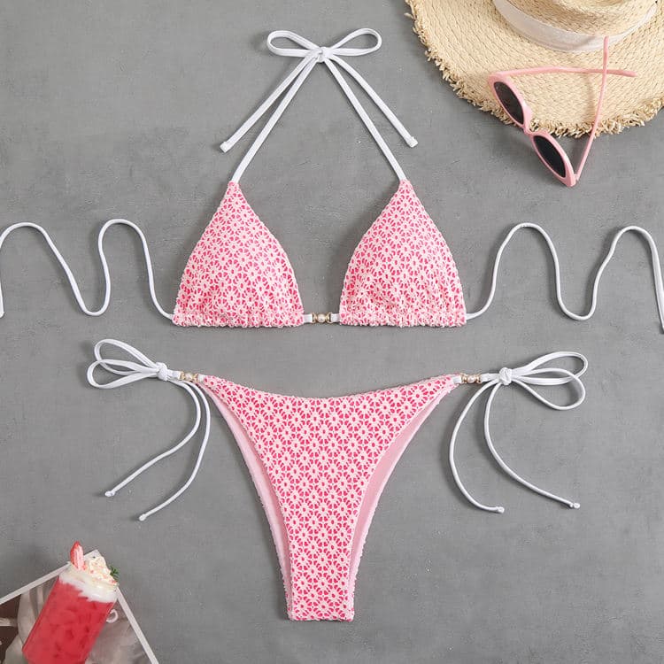 Customized Cute Girl Bikini Two Piece Double Sided Material Swimsuit Triangle Pearl Swimsuit
