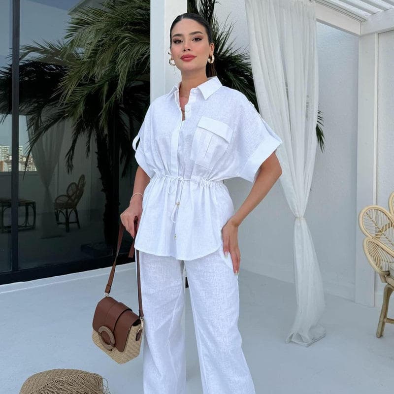 Solid Color Waist Short Sleeve Set 2025 Multi Pocket Cargo Jumpsuit Factory Directly Fashion Women Suit Wholesale