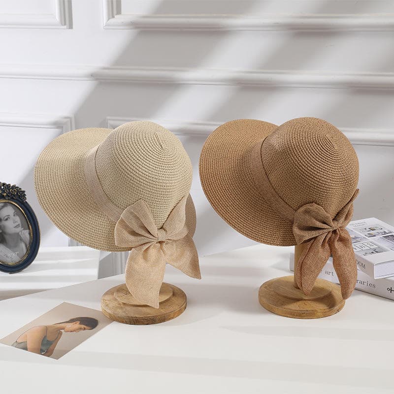Women New Bow Knot Hat Bucket Hat Yarn Woven Bowler Hat