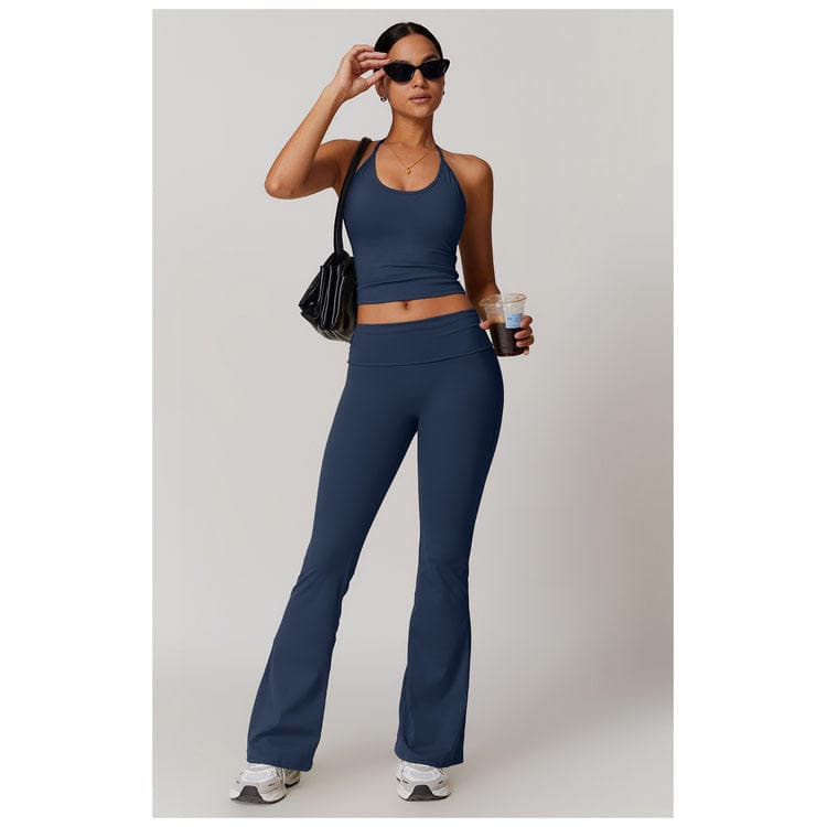 New Elegant Autumn Solid Color High Elastic Halter Neck Tight Quick Drying Seamless Yoga Sets