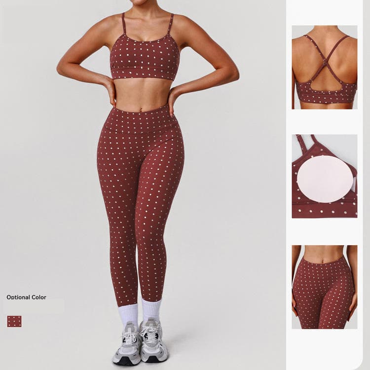 Silver Polka Dot Women Workout Set Push up Sports Bra and High Elastic Leggings Fitness Yoga Set