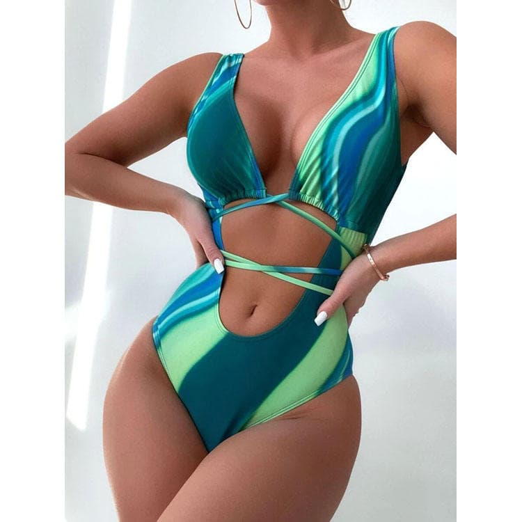 2022 New One Piece Swimsuit Sexy Tight Gradient Bikini Tie Swimsuit for Girls