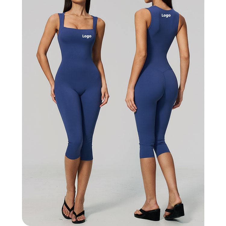 78 Nylon 22 Spandex Nude Feel Bodysuit Square Neck Tight Fitting One Piece Yoga Jumpsuit