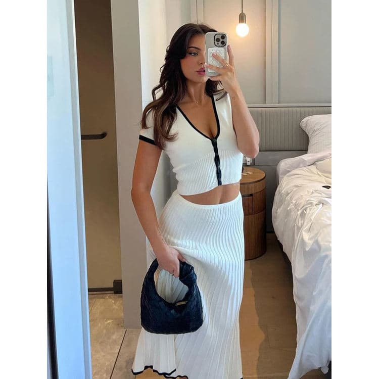 2024 Spring and Summer Elegant Dress Suit for Women 2 Piece Set Pleated Skirt Simple and Fashionable Style Women Kint Set