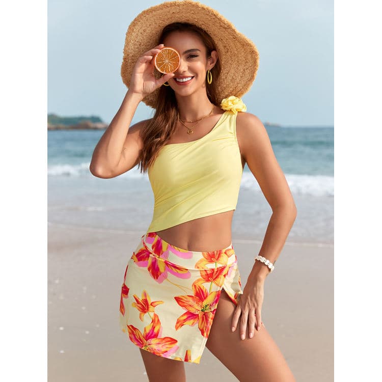 Factory Direct Sales Best Selling Skirt Style One Piece Swimsuit Sexy One Shoulder Swimwear Fashionable Cutout Bikini for Women