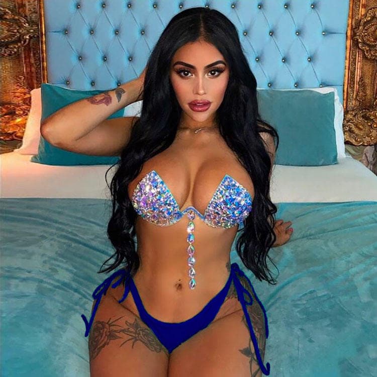 2019 Summer Sexy Handmade Beaded Bright Diamond Bikini Set Shiny Bling Lady Swimwear
