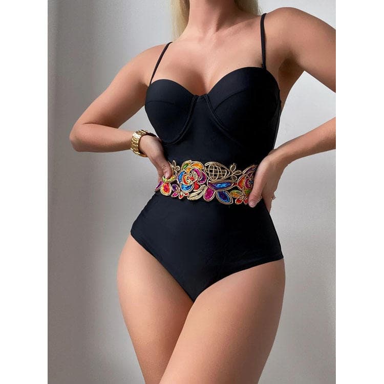 2023 New Arrival Sexy Slim High Waist One Piece Black Bikini Women Swimwear