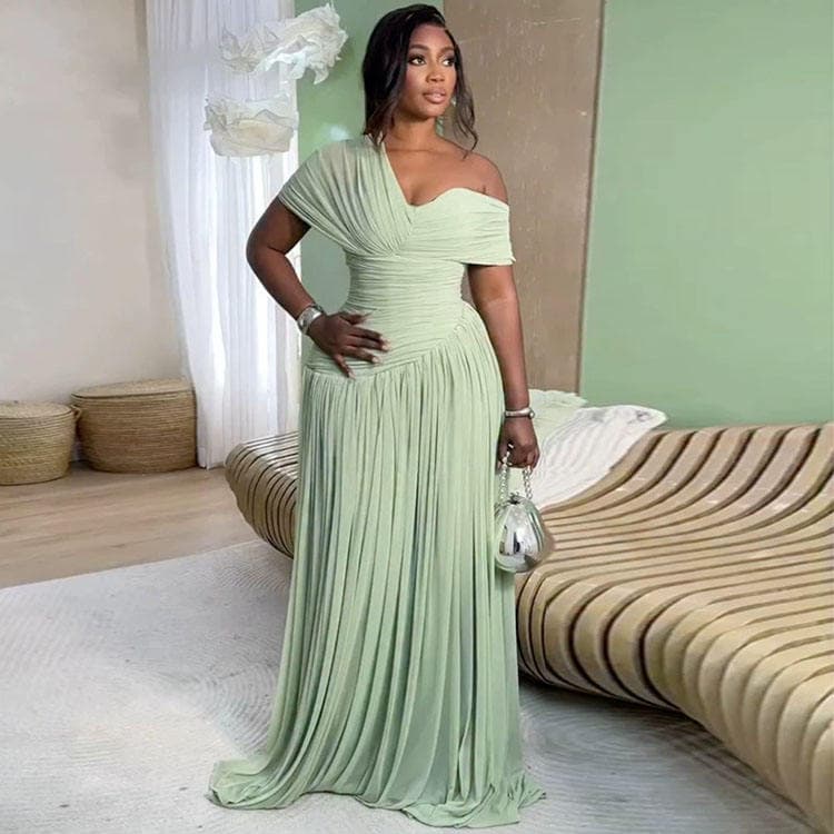 Wenshuo Pleated Short Sleeve Dress Custom Solid Color Dress Private Label Casual Maxi Dress Manufacturer