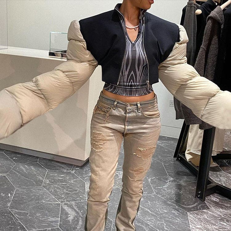 2022 Winter Fit Warm Down Jacket Contrast Stitching Women Coat Short Jacket Wholesale
