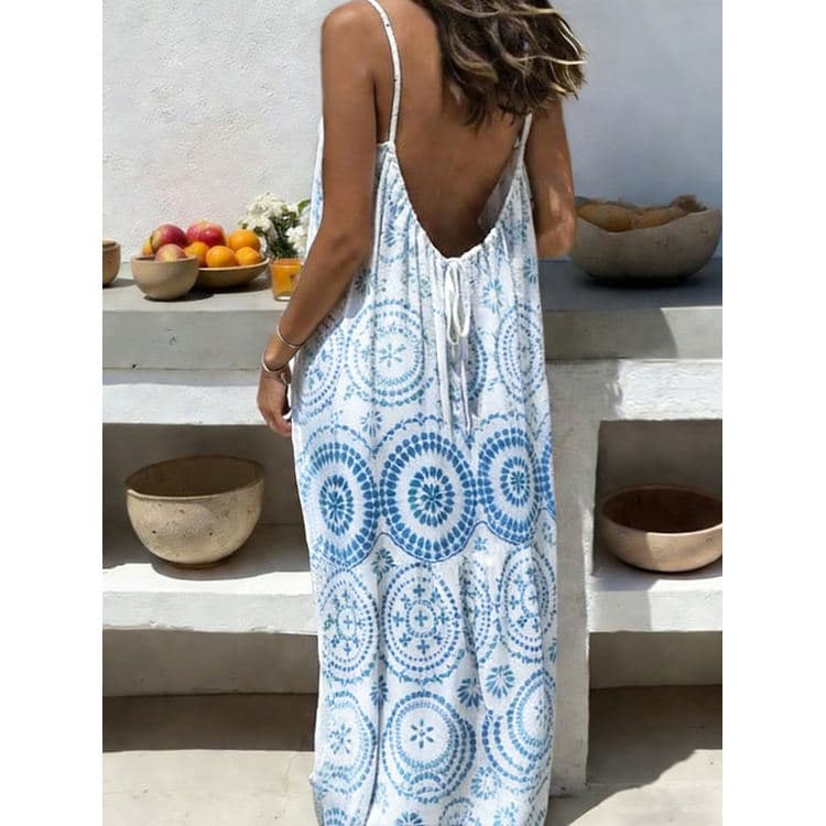 Wenshuo Printed Loose Dress Wholesale Backless Slip Dress Custom logo Stylish Long Dress Factory Directly