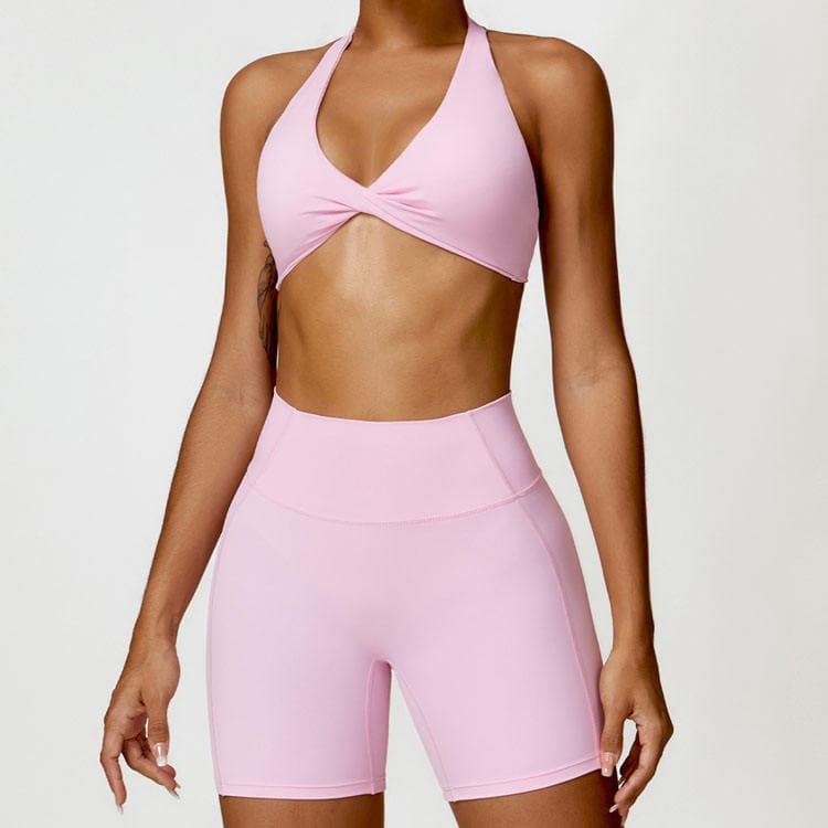 Candy Color Bow Knot Cut Sexy Tight Back Yoga Sets Quick Dry Fitness Wear Outdoor Women Running Sports Suit