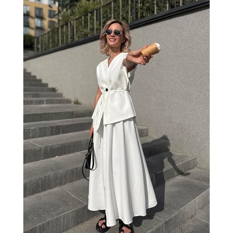 Wenshuo Short Sleeve Kimono Top Wholesale Solid Color Long Skirt Custom logo Loose Women Suit Factory Directly