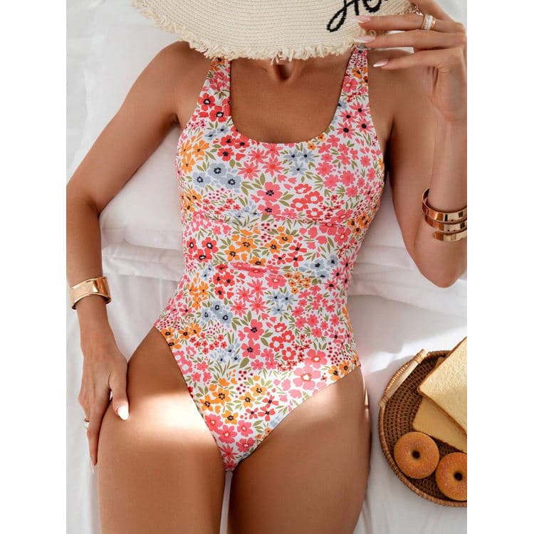 Wholesale Custom Bikini High Waist Sexy Backless Bikini Flower Printed Girls Swimsuit