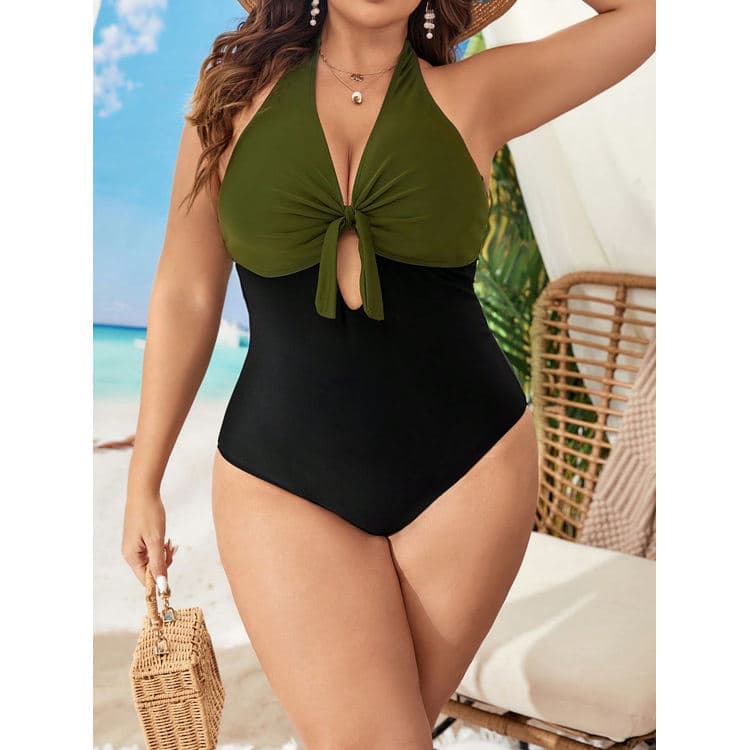 Wholesale One Piece Plus Size Bikini Green Sexy Hollow Out Plus Size Swimwear