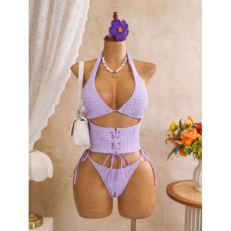 2027 New Neck Hanging Bikini Sexy Strap Triangle Beach Vacation Swimsuit High Cut Bikini for Women