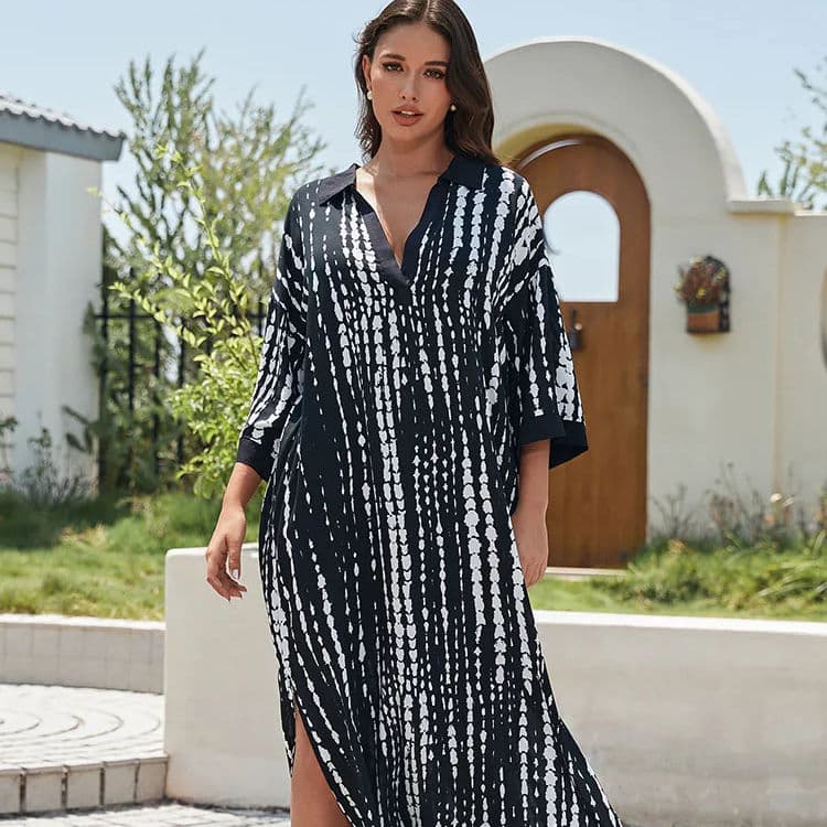 New Rayon Tie Dye Holiday Loose Plus Size Robe Beach Dress Bikini Coverups