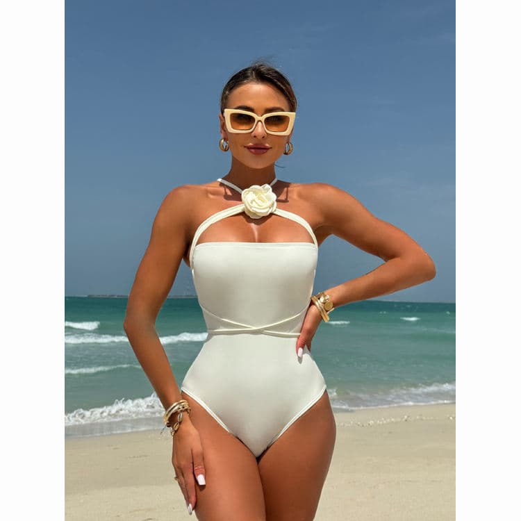 3D Flower Swimwear 2024 Korea Style One Piece Swimsuit Woman Luxury Elegant Swimwear Bandeau Bodysuit