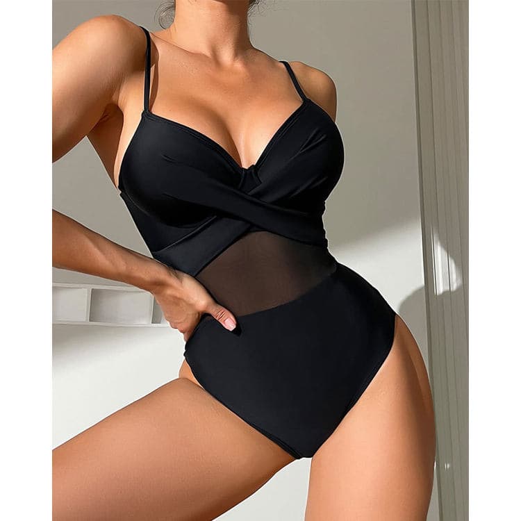 Solid Color Steel Support Women Summer Triangle Mesh Sexy Girl Spa Beach Bikini