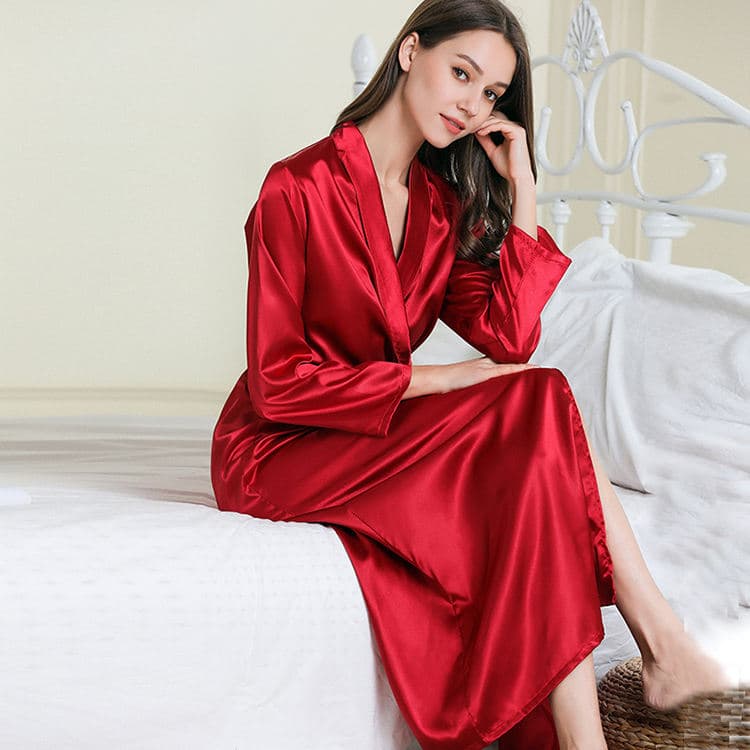 Sexy Luxurious Silk Pajamas Lapel Long Pajamas Women Sexy Pajamas Bathrobe Home Clothes