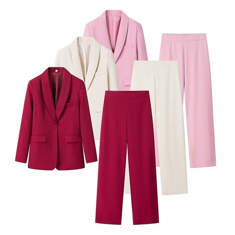 Wenshuo Collared Long Sleeve blazer Custom logo Solid Color Trousers Factory Direct Stylish blazer Set