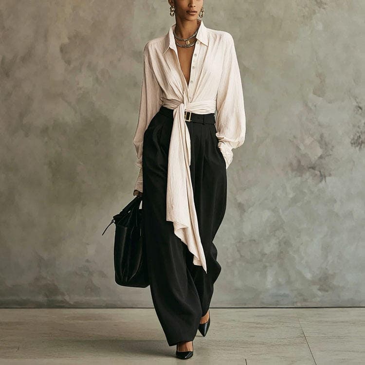 Wenshuo Ribbon Women Suit Wholesale Elegant Women Shirt Custom logo Commuter Women Set Factory Directly