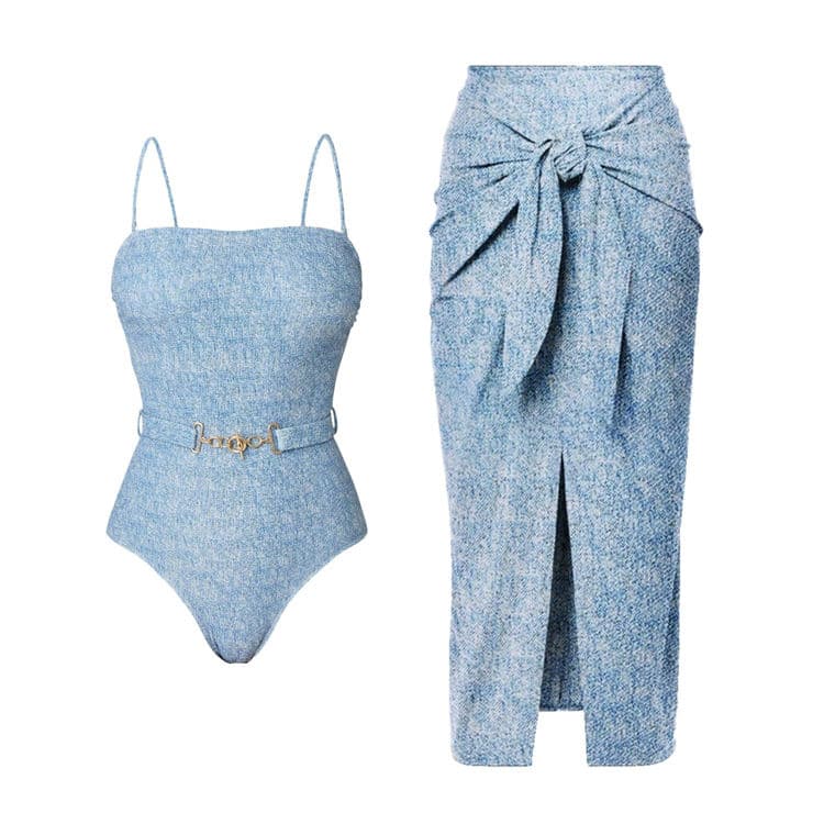 New Sexy Denim Print Bikini Set Stylish High Cut Swimsuit for Women