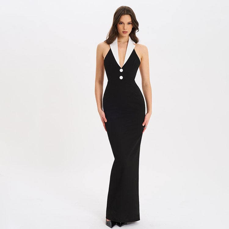Halter Neck V Neck Dress Custom logo Slim Fit Stretch Dress Factory Direct Sleeveless Backless Dress Wholesale