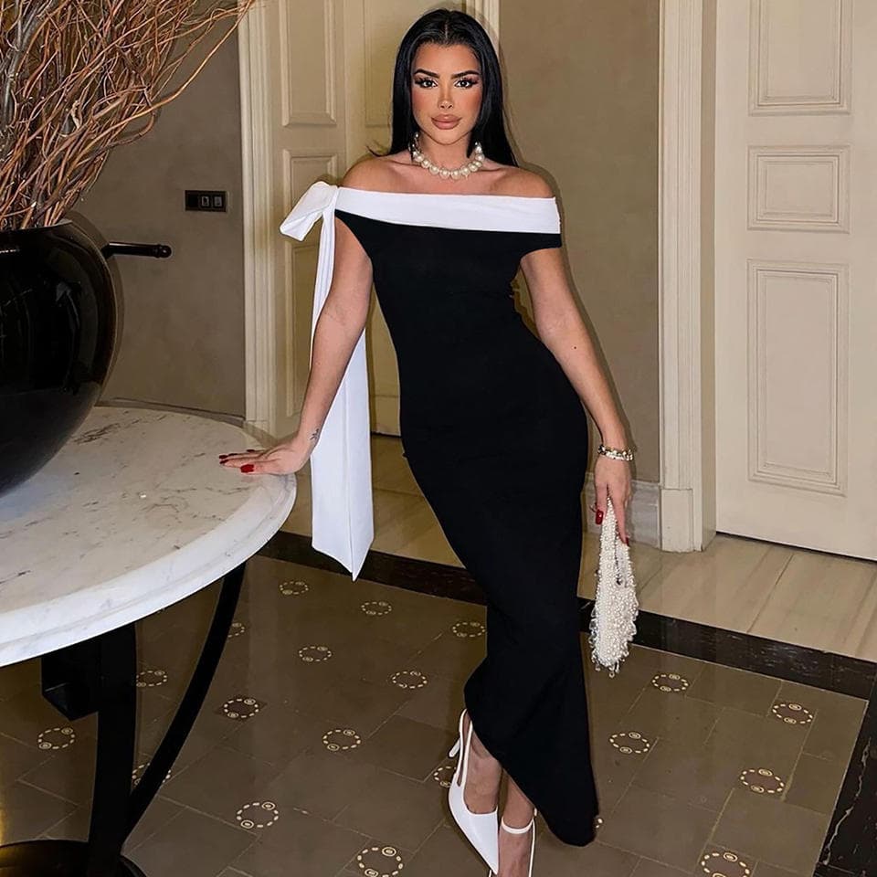 One Shoulder Evening Dress Wholesale Ribbon Long Dress Custom logo Pure Color Dress Factory Directly