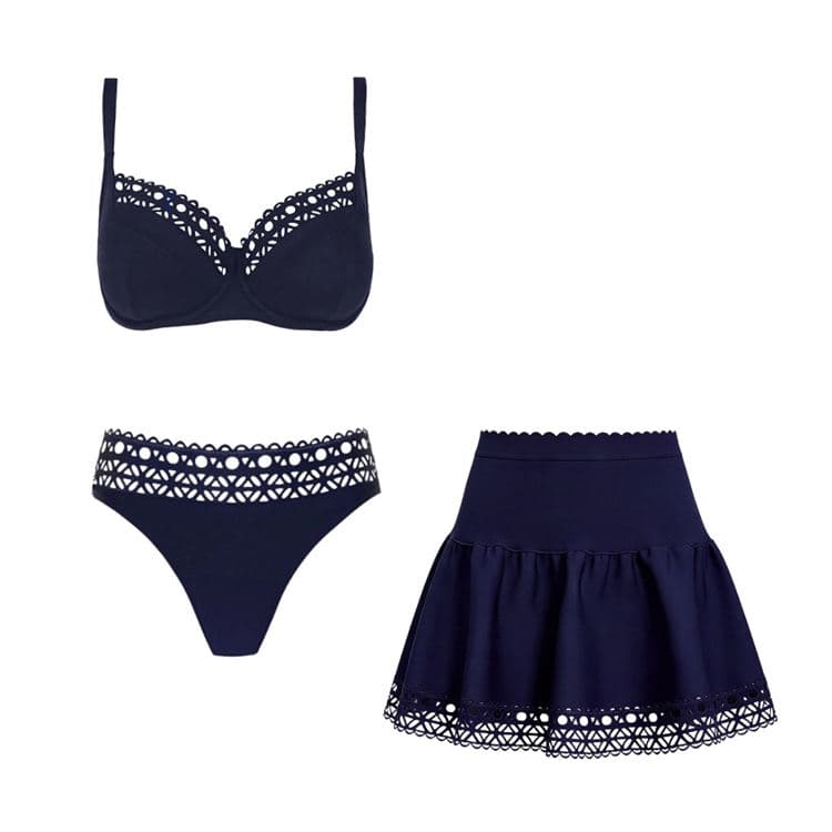 Wholesale New Short Skirt Swimsuit Beachwear Navy Blue Lace-Up Bikini Set Sexy Push-Up High-Waisted Swimsuit for Women