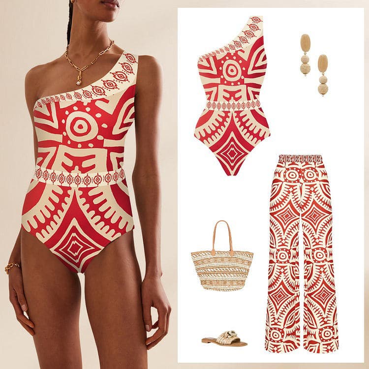 Best Selling High Waist Pants One Shoulder Trendy Two Pieces Long Pants Bikini Swimsuit