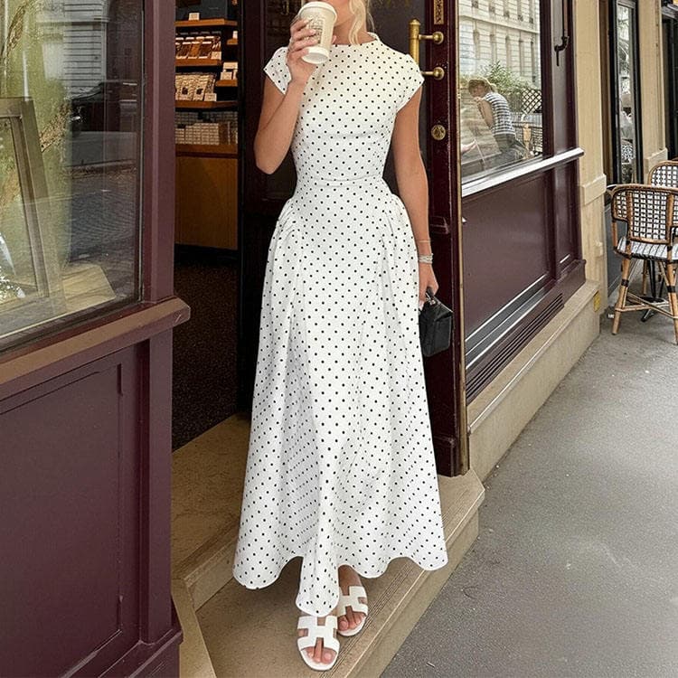 Wenshuo Polka Dot Slim Dress OEM Sleeveless Dress Wholesale Minimalist Long Dress Private Label