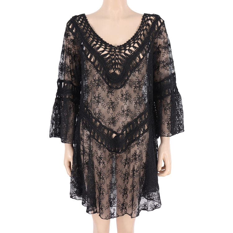 See Through Cover up Custom logo Lace Beach Cover up Wholesale V Neck Bikini Cover up Factory Directly