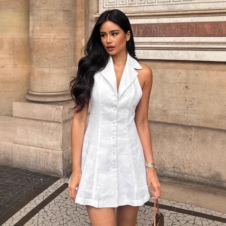 Wenshuo Sleeveless A-line Dress Wholesale Backless Cotton Dress Custom logo Solid Color Dress Factory Directly