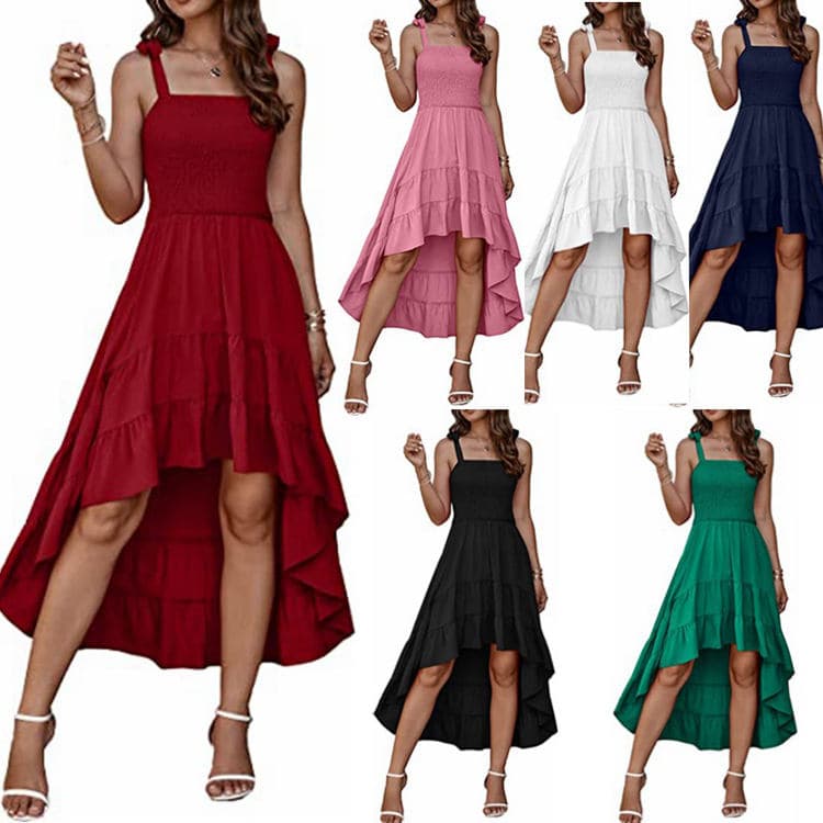 2023 New Summer Womens Short Front and Rear Long Dress Strapless Layer tank Top Skirt