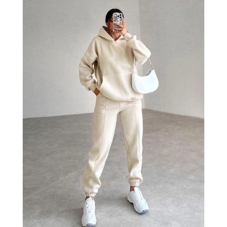 Autumn Winter New Thickened Velvet Hoodie Set Solid Color Two Piece Jogging Suit Casual Hoodie Set