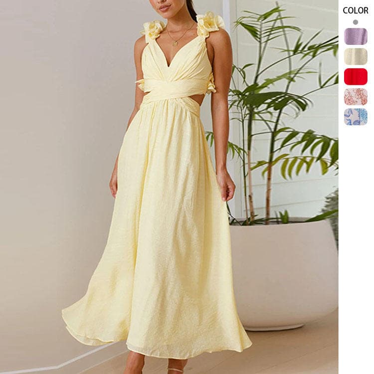 Wenshuo Sleeveless Floral Dress Wholesale Backless Bandage Dress Custom logo Stylish Maxi Dress Factory Directly