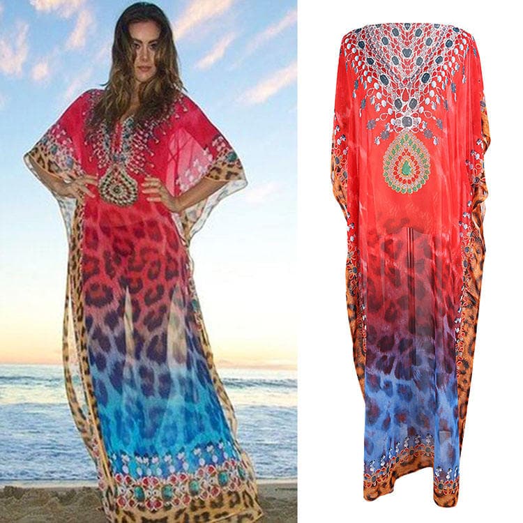 Wholesaler Loose Chiffon Position Leopard Dot Holiday Dress Women Bikini Sun Shirt Beach Cover Ups