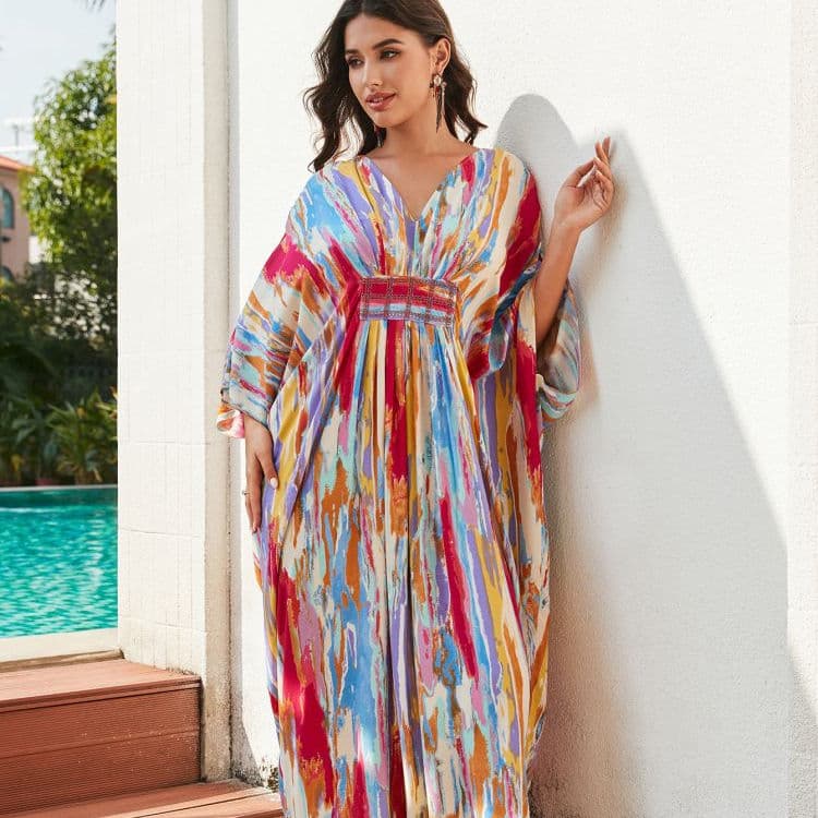 2024 New Rayon Dress Vacation Beach Coat Loose Robe Bikini Cover Ups Swimsuit