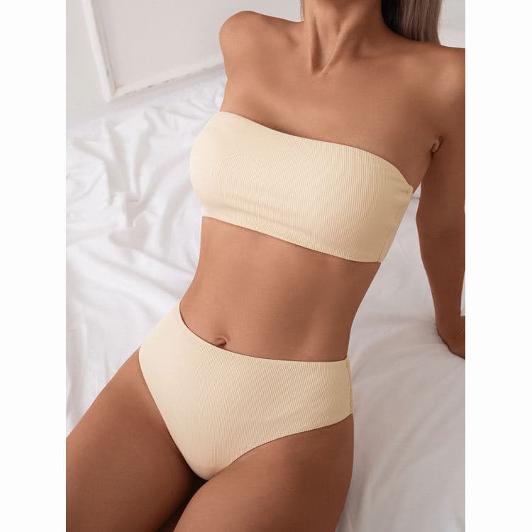 Nude Solid Color Sexy One Shoulder Tight Slim Bikini Hot Pop Swimsuit Micro Bathing Suit