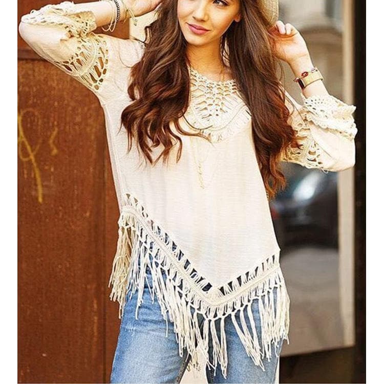 Hot Sale V-neck Beach Wear Loose Cotton Bikini Cover Ups Knitted Fringed Beach Cover Ups