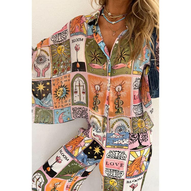 Loose Casual Suit 2024 New Fashion Bat Sleeve Top Pants Outfits Printed Suit Women Two Piece Sets