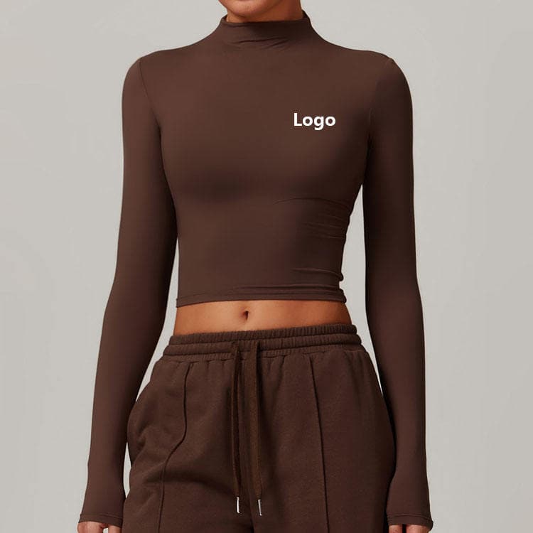 78 Nylon 22 Spandex Brushed Compression Running T-shirt Custom Logo Quick Dry High Neck Long Sleeve Quick Dry Yoga Top
