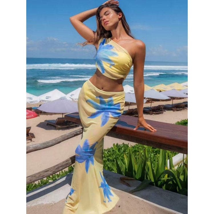 Floral Print Sheer Sexy Bikini Set 2026 Fresh and Fashionable Beach Vacation Swimwear Set