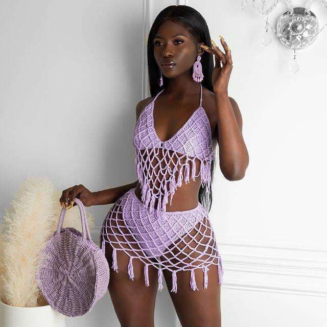 Hot Sale Women Sexy Bikini Crochet Blouse Knit Casual Two Pieces Swimwear