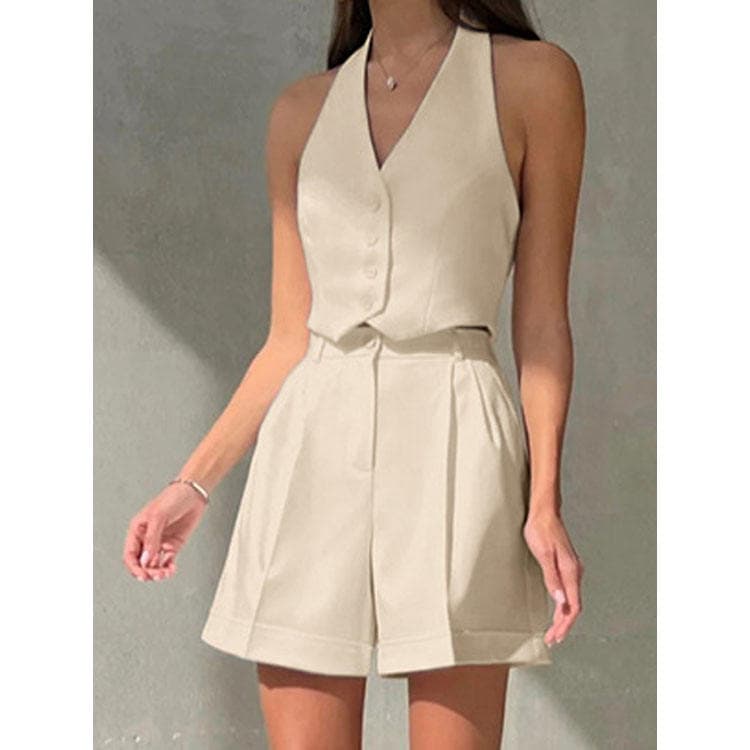 Casual Outfits 2024 New Fashion Sexy Halter Sleeveless Tank Top Hot Pants Women Two Piece Sets