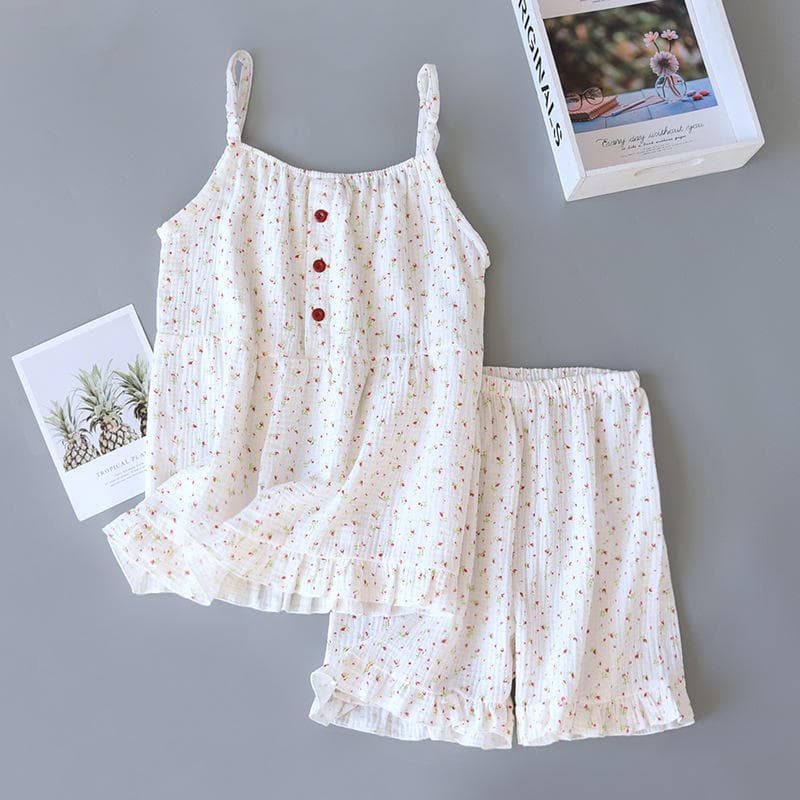 Suspender Pajamas Set Wholesale Pure Cotton Soft Suspender Skirt Manufacturer Pleated Shorts Factory Directly