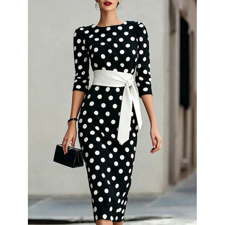 Wenshuo Polka Dot Ribbon Dress Wholesale Slim Long Sleeve Dress Custom logo Elegant Bodycon Dress Factory Directly