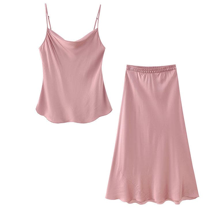 2023 New Silk Satin Texture Underwear Top Silk Satin Texture Midi Skirt Sleepwear Women
