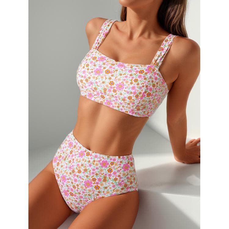 New Floral Print Bikini High Waist Sexy Swimsuit Two Piece Girls Swimwear