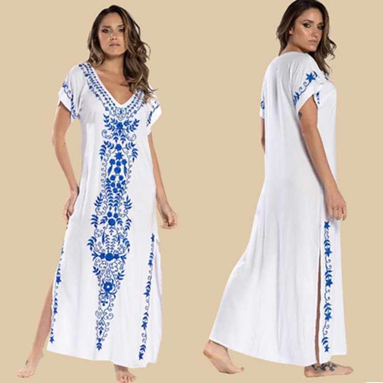 Viscose Embroidery Cover Ups Oversize Women Holiday Long Beach Dress